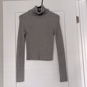Aerie Fitted Turtleneck Knit Sweater in Light Grey